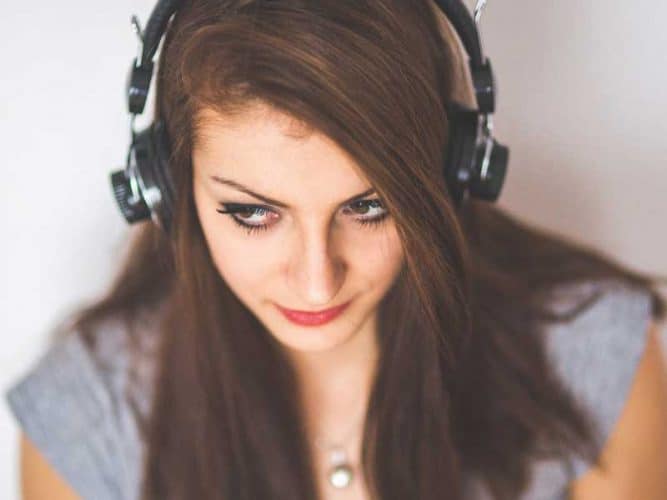 Woman headphones music
