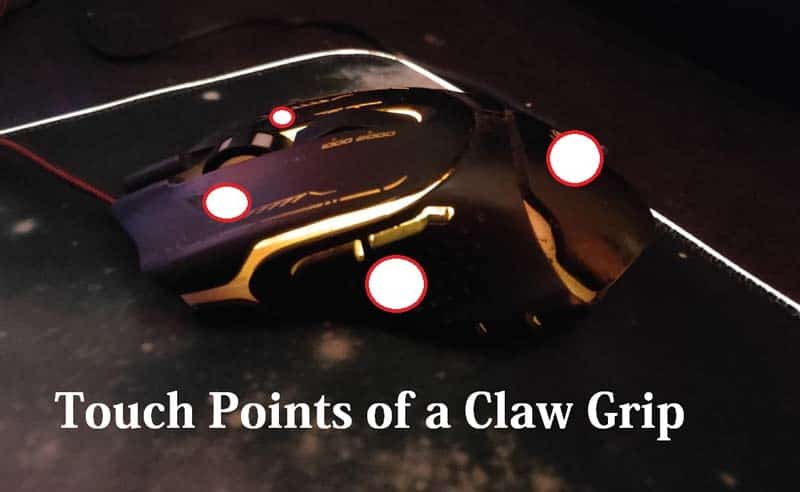 Touch points of a claw grip of mouse