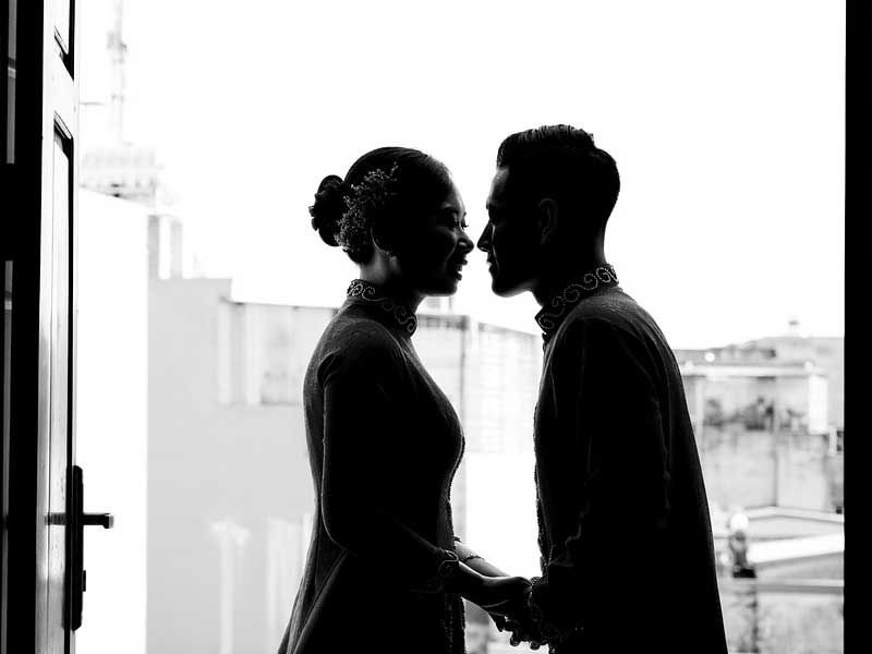 Happy couple in black and white